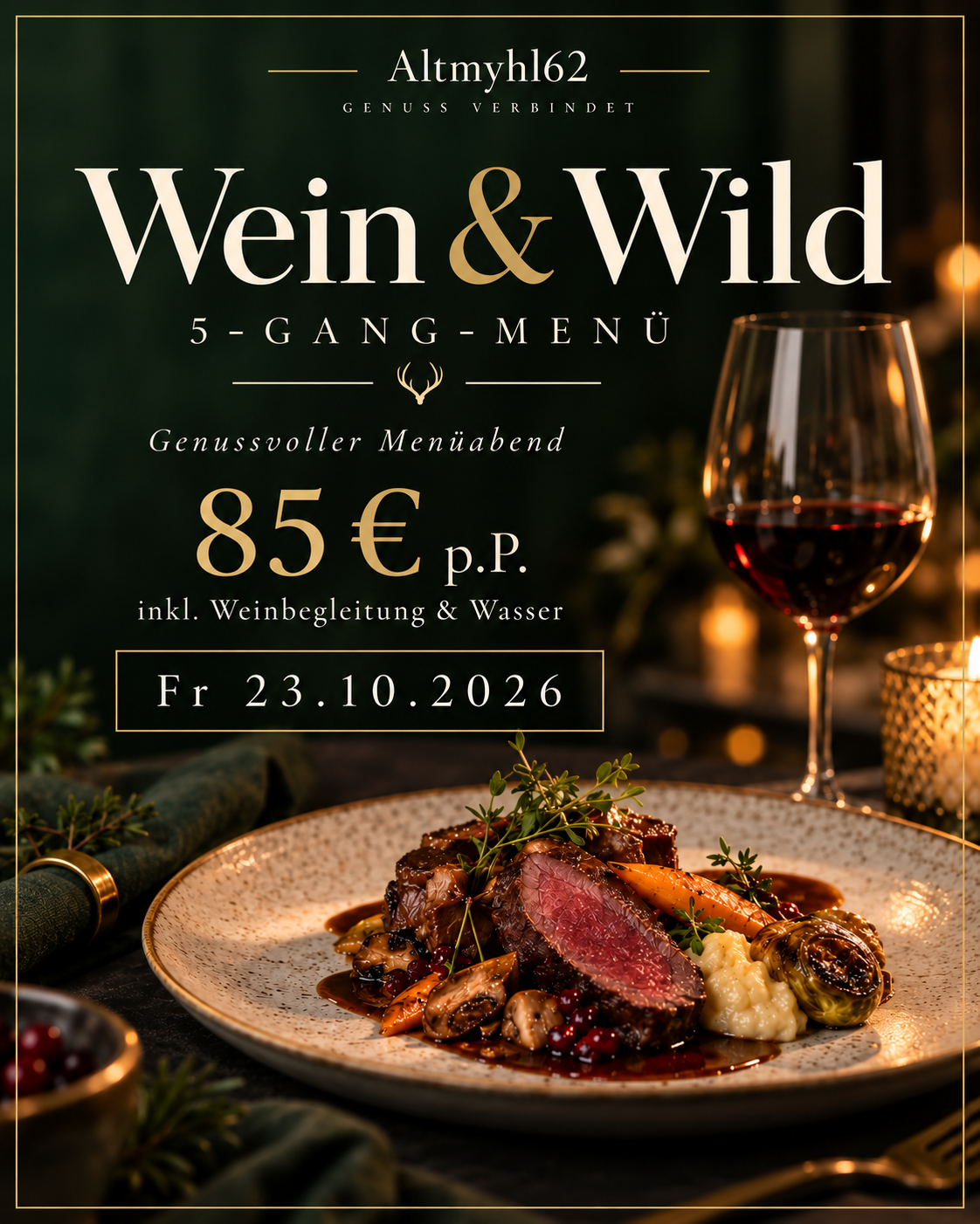 Wein und Wild Menü am 23.10.2026